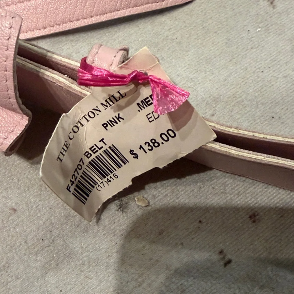 Cotton mill leather bow belt in blush pink M